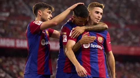 Los jugadores de Barcelona, a puro festejo.