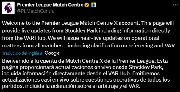 El comunicado de la particular cuenta nueva de la Premier League en ‘X’, ex Twitter. [Foto Redes Sociales]