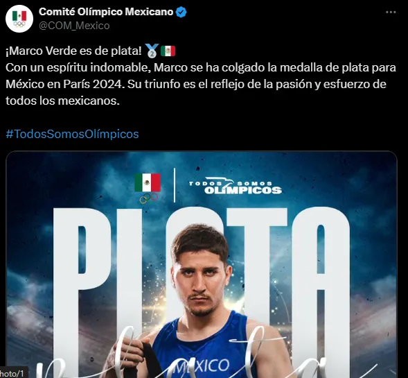 El COM felicitó a Marco Verde por su cuenta de ‘X’. [Foto Redes Sociales]