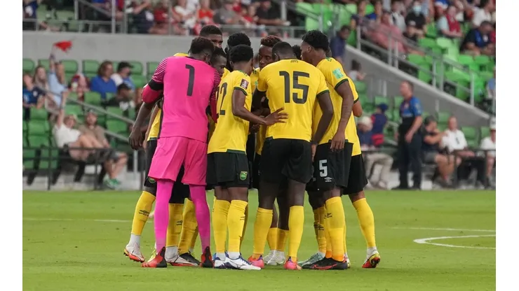 AUSTIN, TX - OCTOBER 07: Jamaica starting XI gather in a huddle during a CONCACAF World Cup qualifying match between the