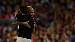 FC Barcelona, Barca v Pumas UNAM - Joan Gamper Trophy Dani Alves of Pumas and Xavi Hernandez head coach of Barcelona gr