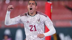 Rogelio Funes Mori celebra su gol en el amistoso ante Irak.