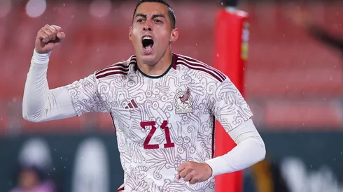 Rogelio Funes Mori celebra su gol en el amistoso ante Irak.