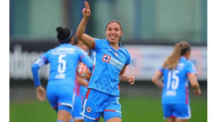 Ciudad de Mexico, 25 de septiembre de 2022. Daniela Monroy en festejo de gol, durante el partido de la jornada 14 del torneo Apertura 2022 de la Liga BBVA MX Femenil, entre las Celestes del Cruz Azul y las Xolas de Tijuana, celebrado en La Noria. Foto: Imago7/ Eloisa Sánchez