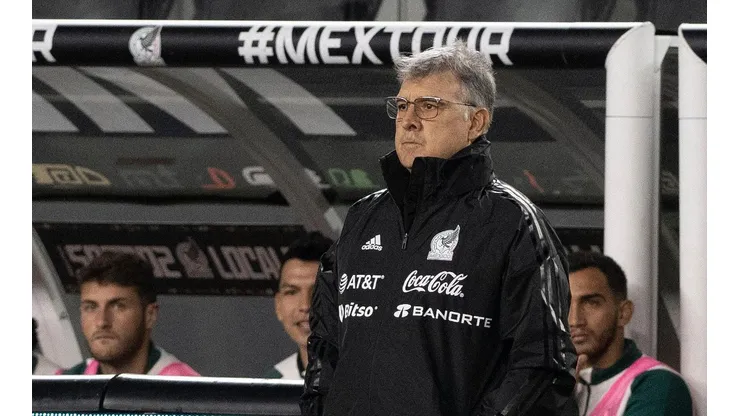 Gerardo Martino en el partido que terminó en derrota ante Colombia.