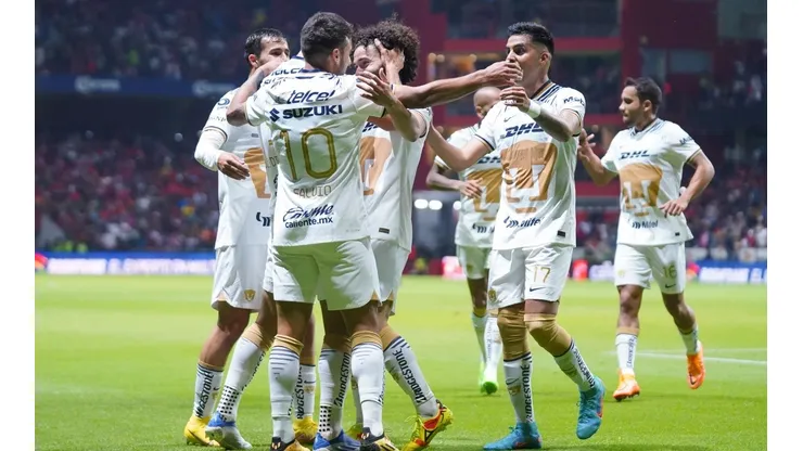 Toluca, Estado de Mexico, 10 de septiembre de 2022. Juan Dinenno en festejo de gol, durante el partido de la jornada 14 del torneo Apertura 2022 de la Liga BBVA MX, entre los Diablos Rojos del Toluca y los Pumas de la UNAM, celebrado en el estadio Nemesio Diez. Foto: Imago7/ Rafael Vadillo