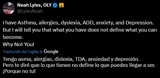 El mensaje de Noah Lyles a todos sus seguidores. [Foto Redes Sociales]