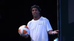 LISBON , PORTUGAL - 5 November 2019; Ronaldinho, Ambassador, Teqball, on SportsTrade during the opening day of Web Summit 2019 at the Altice Arena in Lisbon, Portugal. (Photo By Harry Murphy/Sportsfile for Web Summit via Getty Images)-Not Released (NR)
