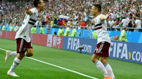 Chicharito y Lozano festejan en el Mundial de Rusia 2018.
