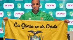 Byron Castillo en su primera conferencia como jugador de la Fiera.