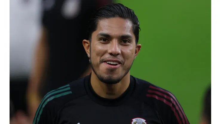 LAS VEGAS, NV - JULY 31: Carlos Salcedo #3 of Mexico warms up during a training session ahead of the Copa Oro final against United States at Allegiant Stadium on July 31, 2021 in Las Vegas, Nevada. (Photo by Omar Vega/Getty Images)-Not Released (NR)