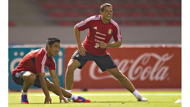 Marco Fabián y Chicharito Hernández en un entrenamiento del Tri en 2012.