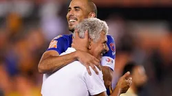 Ricardo Ferretti y Guido Rodríguez en un partido de la Leagues Cup 2019.