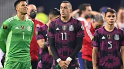 Alfredo Talavera y Rogelio Funes Mori , durante el partido de la final de la Copa Oro de la CONCACAF 2021