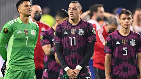 Alfredo Talavera y Rogelio Funes Mori , durante el partido de la final de la Copa Oro de la CONCACAF 2021