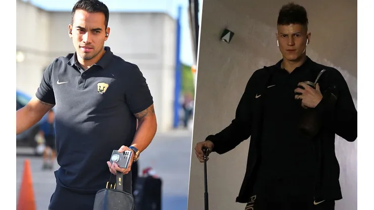 Adrián Aldrete y Jesús Molina en su llegada al estadio.