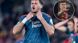 Santiago Gimenez of Feyenoord Rotterdam looks dejected during the UEFA Europa League Quarter-Final second leg match betw