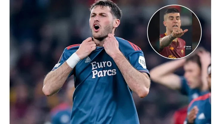 Santiago Gimenez of Feyenoord Rotterdam looks dejected during the UEFA Europa League Quarter-Final second leg match betw