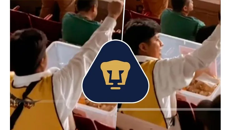 Vendedor del estadio Azteca entonando el Himno de Pumas.