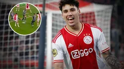 Asistencia de Edson Álvarez para que Jorge Sánchez anote el primero.