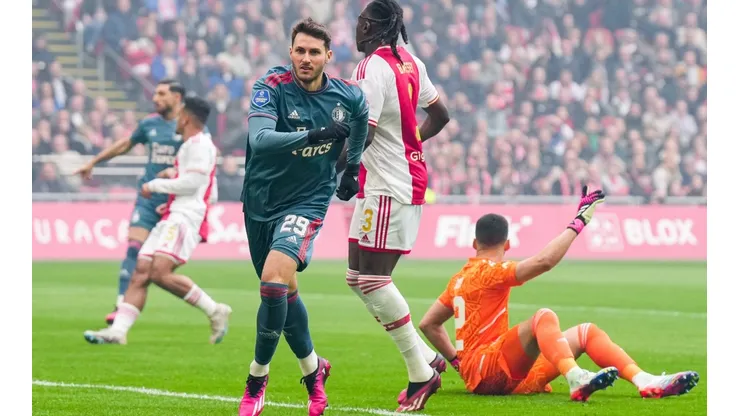 Eredivisie: Ajax v Feyenoord Amsterdam - Santiago Gimenez of Feyenoord celebrates the 0-1 during the match between Ajax