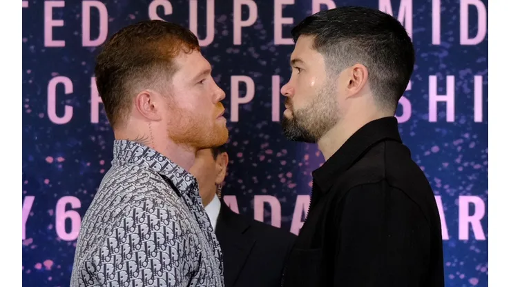 Canelo Álvarez y John Ryder en la presentación de su pelea del 6 de mayo.