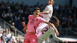 March 11, 2023, MADRID, MADRID, SPAIN: Cesar Montes of Espanyol and Eder Militao and Eduardo Camavinga of Real Madrid fi