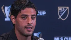 Carlos Vela en una conferencia previa a la Final de la MLS 2022.
