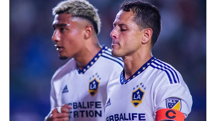 June 29, 2022, CARSON, CALIFORNIA, USA: (L) Julian Araujo 2 and Javier Chicharito Hernandez 14 of the L.A. Galaxy head t