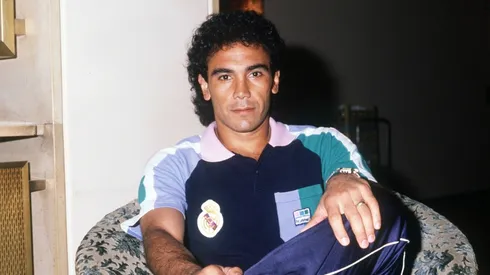 Hugo Sánchez con el Real Madrid en 1989.