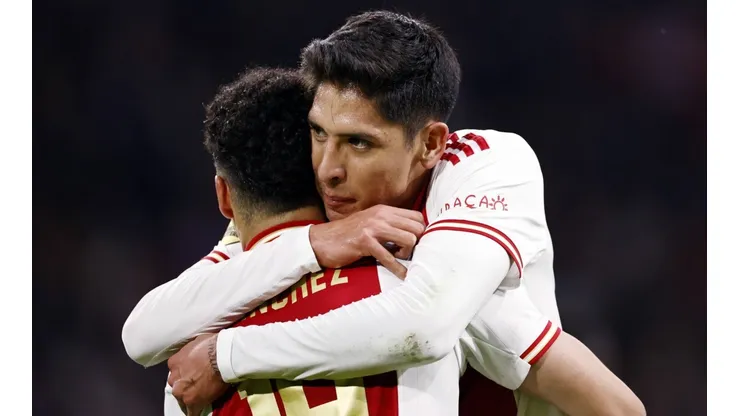 AMSTERDAM - (lr) Jorge Sanchez of Ajax, Edson Alvarez or Ajax celebrate the 1-0 during the Dutch Eredivisie match betwee