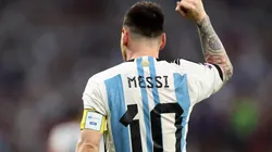 Lionel Messi celebra el 1-0 en Qatar 2022 en su partido número 1000.