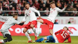 La selección de Polonia en su partido de preparación contra Chile.