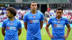 Ciudad de Mexico, 14 de agosto de 2022. Jose Ignacio Rivero, Ramiro Funes Mori y Carlos Rodríguez, durante el partido de la jornada 8 del torneo Apertura 2022 de la Liga BBVA MX, entre la Máquina Celeste del Cruz Azul y los Diablos Rojos del Toluca, celebrado en el estadio Azteca. Foto: Imago7/ Rafael Vadillo