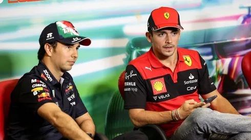 Sergio Pérez y Charles Leclerc en conferencia previa al Gran Premio de México.