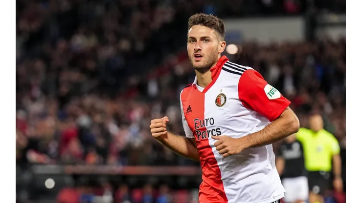 UEFA Europa League: Feyenoord v SK Sturm Graz Rotterdam - Santiago Gimenez of Feyenoord celebrates the 5-0 during the ma