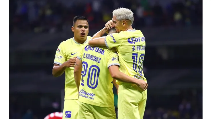 Ciudad de Mexico, 13 de julio de 2022. Richard Sánchez en festejo de gol, durante el partido de la jornada 3 del torneo Apertura 2022 de la Liga BBVA MX, entre las Águilas del America y los Diablos Rojos del Toluca, celebrado en el estadio Azteca. Foto: Imago7/ Alejandra Suárez