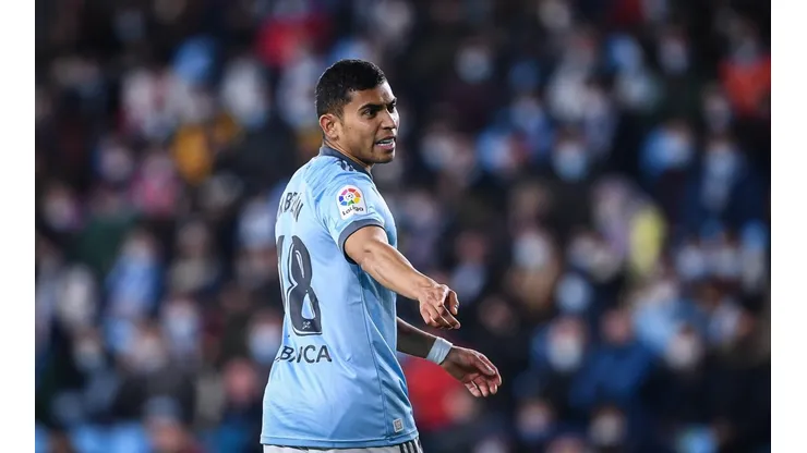 VIGO, SPAIN - FEBRUARY 21: Orbelin Pineda of Celta de Vigo in action during the LaLiga Santander match between RC Celta de Vigo and Levante UD at Abanca-BalaÌdos on February 21, 2022 in Vigo, Spain. (Photo by Octavio Passos/Getty Images)-Not Released (NR)