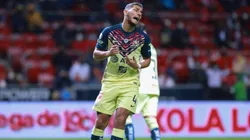 Toluca, Estado de Mexico, 18 de septiembre de 2021. Sebastián Cáceres en lamento, durante el partido de la jornada 9 del torneo Grita Mexico Apertura 2021 de la Liga BBVA MX, entre los Diablos Rojos del Toluca y Águilas del America, celebrado en el estadio Nemesio Diez. Foto: Imago7/Eloisa Sánchez