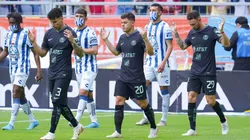Jorge Sánchez, Jorge Meré y Miguel Layún ante Pachuca en el torneo Clausura 2022.