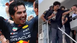 Así festejó Checo Pérez el triunfo en Mónaco.