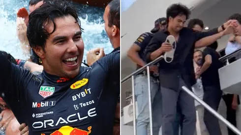 Así festejó Checo Pérez el triunfo en Mónaco.