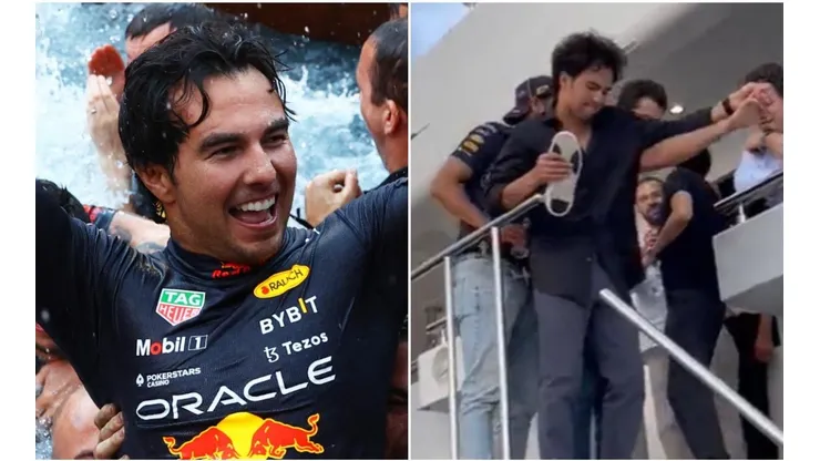 Así festejó Checo Pérez el triunfo en Mónaco.