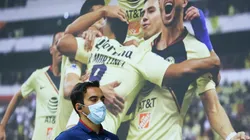 Adrián Aldrete ante una foto del América an el estadio Azteca.