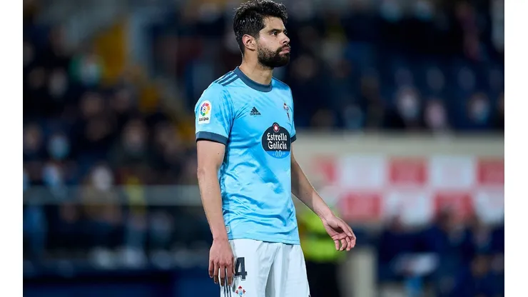 VILLARREAL, SPAIN - MARCH 12: Nestor Araujo of Celta de Vigo looks on during the LaLiga Santander match between Villarreal CF and RC Celta de Vigo at Estadio de la Ceramica on March 12, 2022 in Villarreal, Spain. (Photo by Aitor Alcalde Colomer/Getty Images)-Not Released (NR)