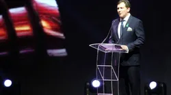 Alejandro Domínguez en un sorteo de Copa Libertadores.