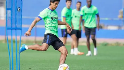 José Juan Macías en un entrenamiento del Getafe.