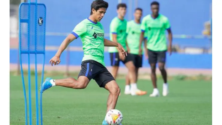 José Juan Macías en un entrenamiento del Getafe.