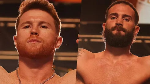 Caleb Plant y Canelo Álvarez en el MGM Grand de Las Vegas.