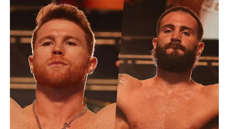 Caleb Plant y Canelo Álvarez en el MGM Grand de Las Vegas.